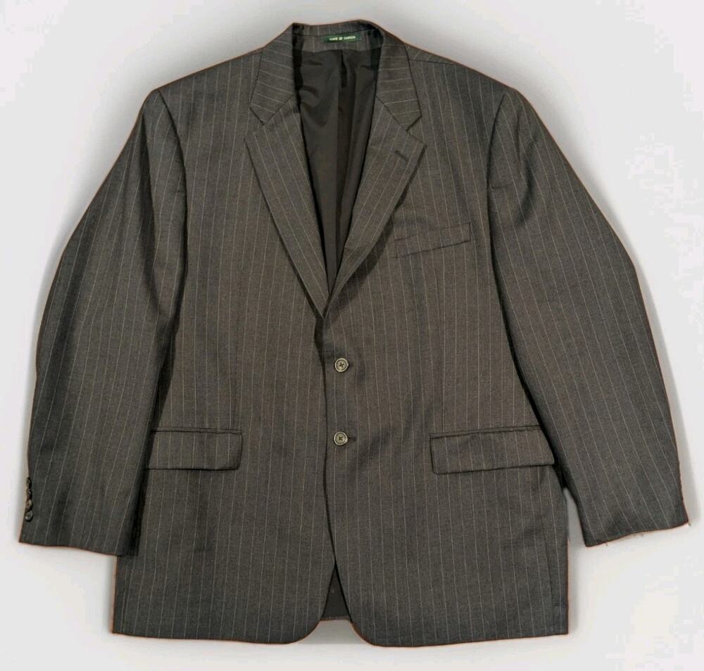 Vintage Lauren Ralph Lauren Mens 48R Wool Blazer Gray Pinstripe Made In Canada